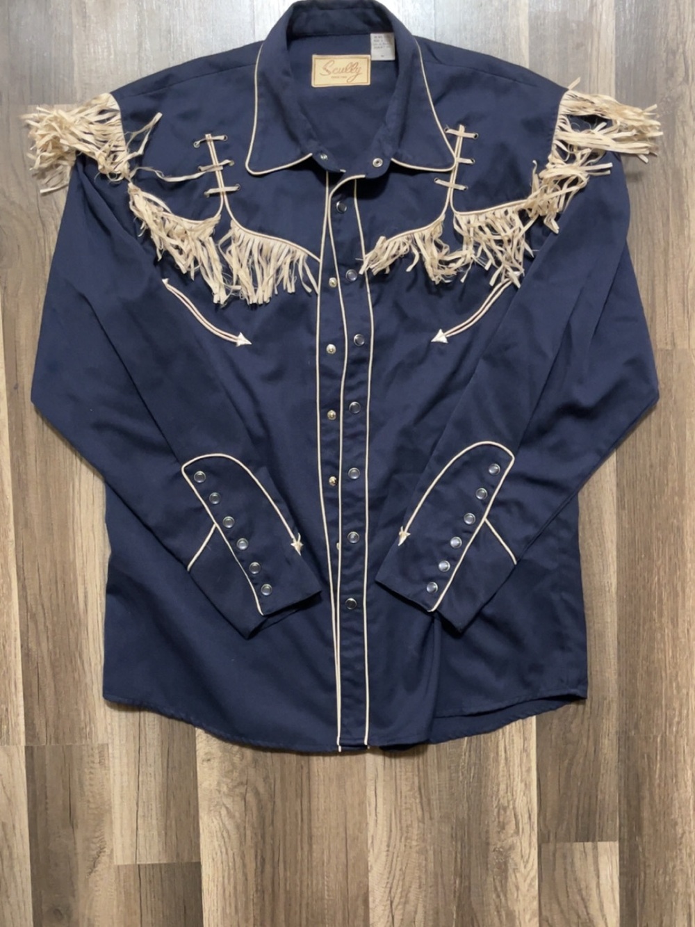 SCULLY Mens Medium Long Sleeve Blue Fringe Western Shirt